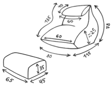Размер лаундж-кресла с пуфиком серии Pie