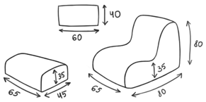 Размер кресла-пуфика серии Seat