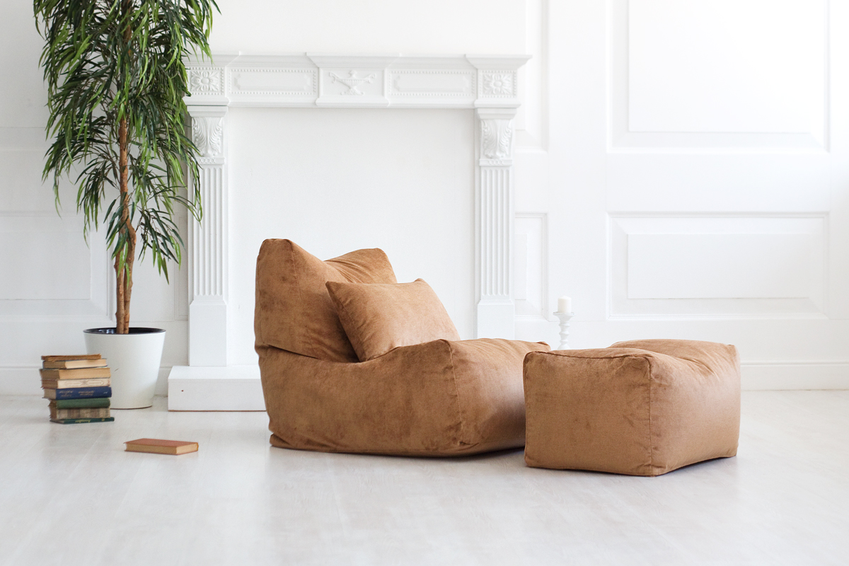 Комплект бескаркасное мебели - кресло-мешок, пуфик и подушка из велюра
